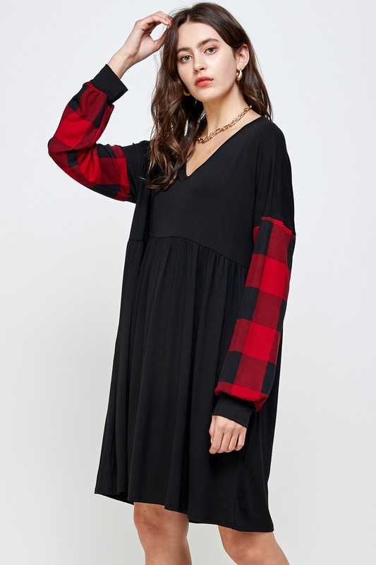 37 CP-E {Know Your Worth}  Black Red Plaid Babydoll Tunic PLUS SIZE XL 2X 3X