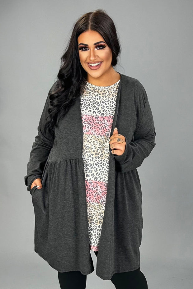 23 OT {Prepared For Anything} Charcoal Long Sleeve Cardigan PLUS SIZE 1X 2X 3X