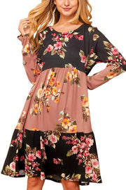 59 CP-H {Rose Touched} Black/Mauve Floral Tiered Dress PLUS SIZE 1X 2X 3X