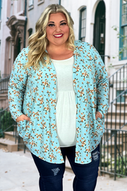 SALE!! 49 OT-B {Raise Your Standard} Aqua Floral Ribbed Cardigan PLUS SIZE 1X 2X 3X 4X 5X 6X