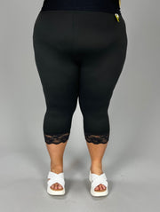 LEG-78 {Paris Mode} Black Lace Hem Capri Leggings CURVY BRAND!!! EXTENDED PLUS SIZE XL 2X 3X 4X 5X 6X (True To Size}