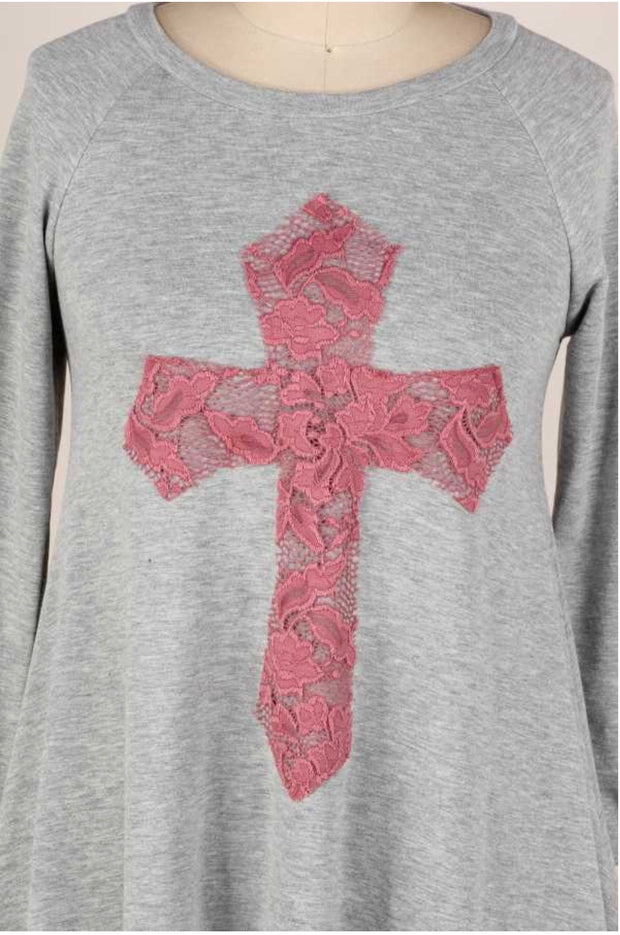 SALE!! 29 GT-C {Don't Cross Me} Grey Pink Cross Detail Top PLUS SIZE XL 2X 3X