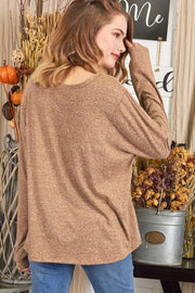 29 SLS {Waiting To Leave} Heather Brown Long Sleeve Top PLUS SIZE 1X 2X 3X