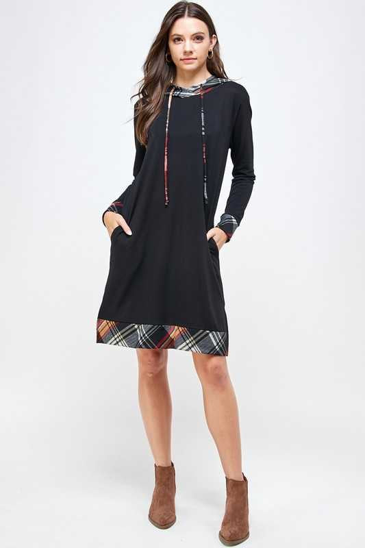 21 HD-H {Fall Fun}  Black Plaid Long Hoodie