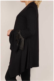 45 OT-B {Double Shot} Black Cardigan With Gold Studded Fringe Plus Size 1X 2X 3X