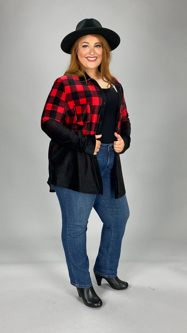 SALE!! 63 PLS-I {The Plaid Speaks} Red/Black Plaid Button Top SALE!!! PLUS SIZE 1X 2X 3X Shacket