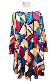 26 PQ {When Paths Crossed} Magenta Gold Black Print Top EXTENDED PLUS SIZE 4X 5X 6X