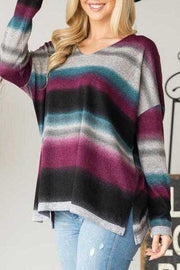 SALE!! 73 PLS-R {Love Me More} Plum Striped V-Neck Top SALE!!!   PLUS SIZE 1X 2X 3X