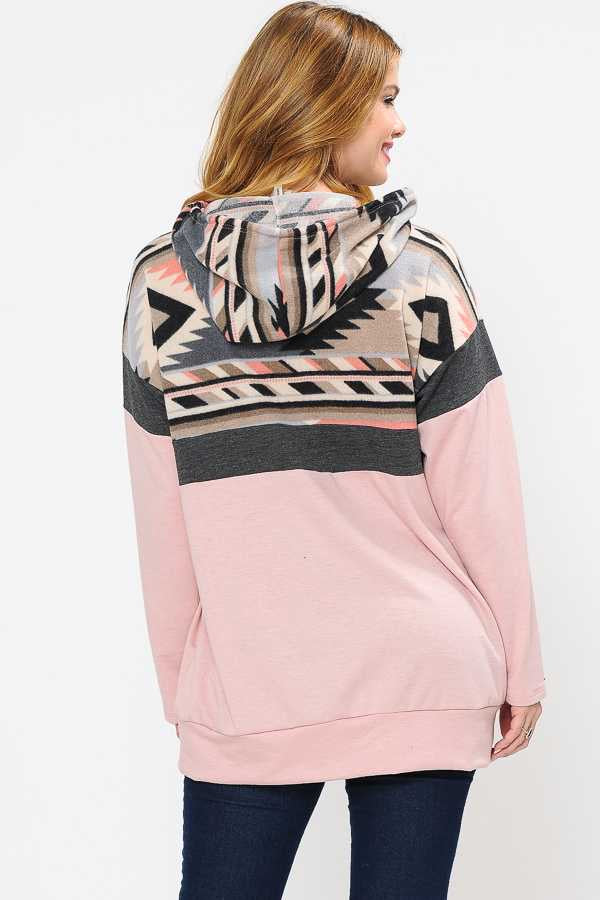 23 HD-E {Reaching For You}  Blush Tribal Printed Hoodie PLUS SIZE XL 2X 3X