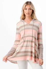 SALE! 96 HD-J {Sweetness Is Here} Coral/Mocha Striped Hoodie PLUS SIZE 1X 2X 3X