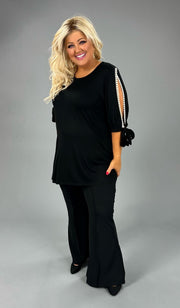 34 OS-O {Lucky Vibes} Black Top w/Sleeve Detail  PLUS SIZE XL 2X 3X