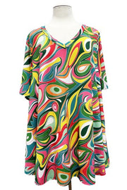 SALE!! 21 PSS {Ride The Line} Green/Yellow Swirl Print V-Neck Top EXTENDED PLUS SIZE 4X 5X 6X