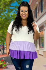 63 CP-L {Call Me Babe} Lavender Tiered V-Neck Top PLUS SIZE 1X 2X 3X