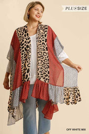 SALE!! 1-18 OT-Z {Top Knot} Umgee Ivory Animal Print Kimono PLUS SIZE XL/1X  1X/2X