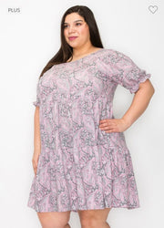 31 PSS-G {Jewel Of The South} Grey/Pink Paisley Tiered Dress EXTENDED PLUS SIZE 3X 4X 5X