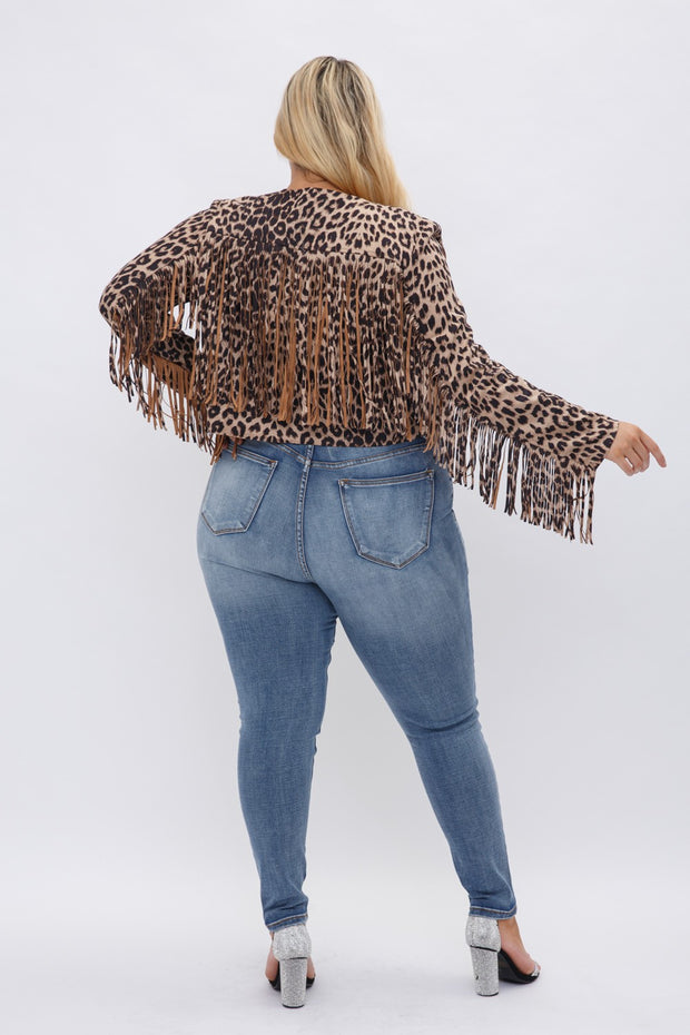 27 OT {Wandering Thoughts} VOCAL Leopard Print Jacket w/Fringe PLUS SIZE XL 2X 3X