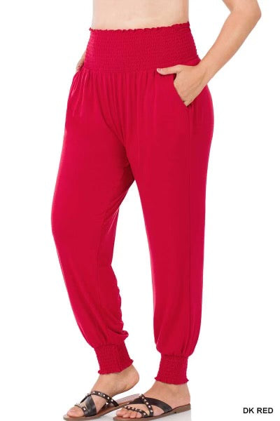 SALE!!  LEG-42 {Going Anywhere}  Dk. Red Smocked Cuff Jogging Pants