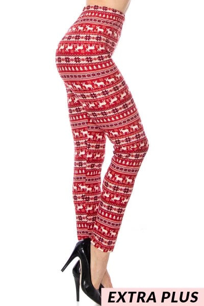 LEG-6 {Reindeer Run}  Red Reindeer Leggings   PLUS SIZE