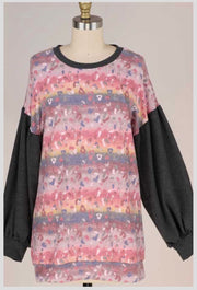 SALE!! CP-Q {Little Delights} Pink Leopard Charcoal Bubble Sleeve Top PLUS SIZE XL 2X 3X