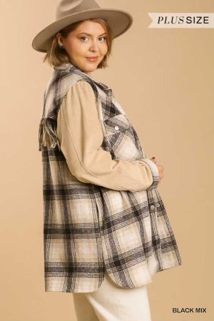 SALE! 24 OT-B {Class Is In} Umgee Taupe Plaid Shacket PLUS SIZE XL 1X 2X