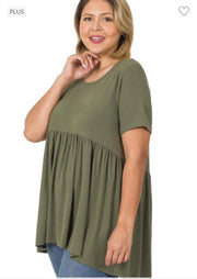 43 SSS-K [Feeling The Love} Light  Olive Babydoll Tunic PLUS SIZE 1X 2X 3X