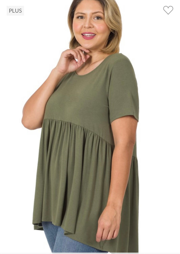 SALE!! 43 SSS-K [Feeling The Love} Light  Olive Babydoll Tunic PLUS SIZE 1X 2X 3X