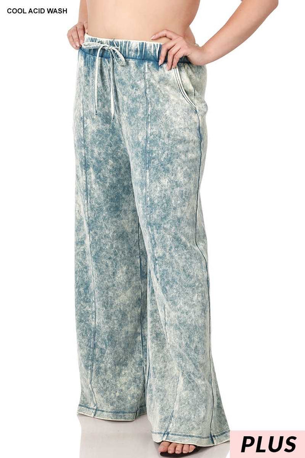 SALE!!  BT-99  {Dressing For Me} Teal Acid Wash Wide Leg Joggers PLUS SIZE 1X 2X 3X