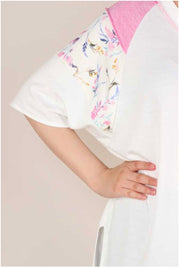 SALE!! 45 CP-C {Breakaway} Pink/White Tunic Floral Detail  PLUS SIZE 1X 2X 3X