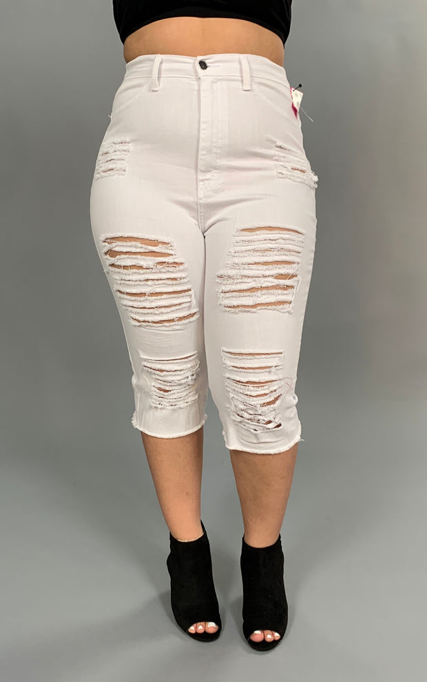 SALE!! BT-S "Aphrodite" Ripped Denim Capri White Jeans