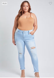 SALE!! LEG-79 {YMI Wanna Betta Butt} Light Wash Ripped Cuffed Ankle Jeans  PLUS SIZE 14 16 18 20