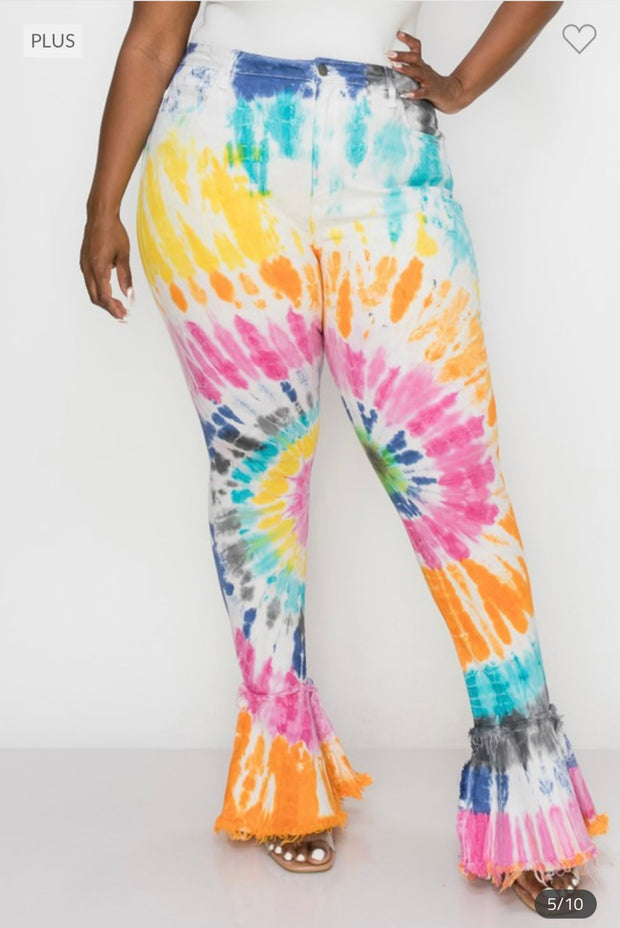 SALE!! LEG-90  {The Map} Ivory Tie Dye Frayed Hem Jeans  PLUS SIZE 1X 2X 3X