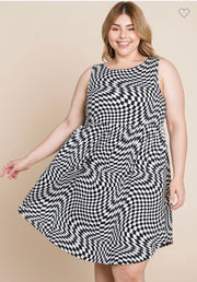 50 SV-B {Dizzy Lizzy} Black/Ivory Soft  Sleeveless Dress PLUS SIZE 1X 2X 3X