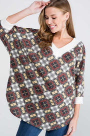 25 CP {X Marks The Top} Olive/Grey Check Print Top PLUS SIZE XL 2X 3X