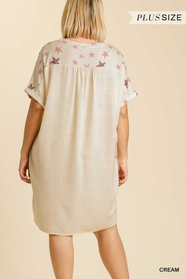 SALE!! 66 PSS-N {Superstar} "UMGEE" White Star Print Tunic PLUS SIZE XL 1X 2X