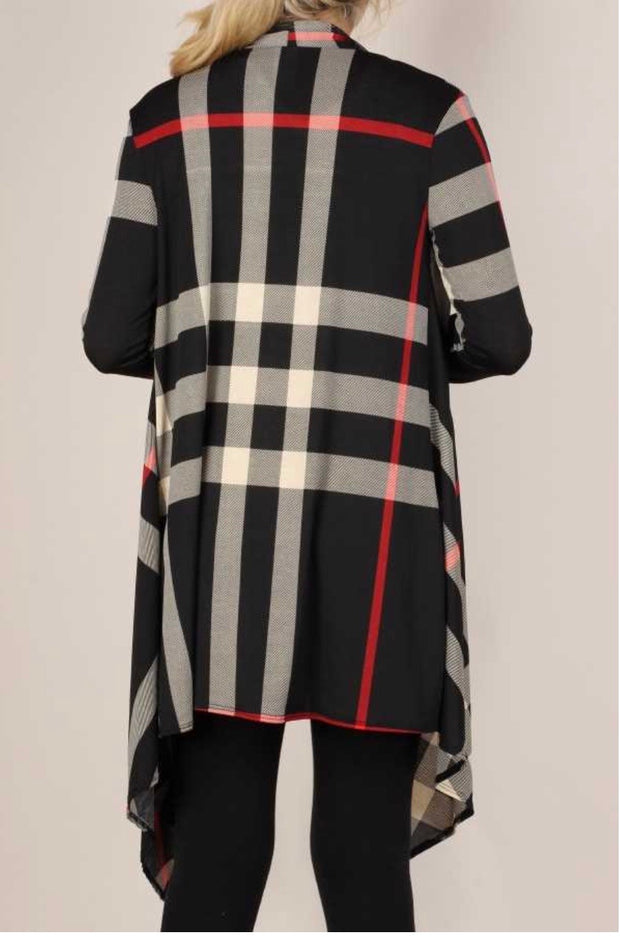 SALE! 30 OT-C {Not My Type} Black Red Plaid Cardigan PLUS SIZE XL 2X 3X