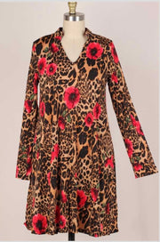 SALE! 17 PLS-H {Bringing You Joy} Leopard/Floral Print Dress PLUS SIZE 1X 2X 3X