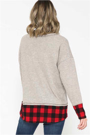 SALE!! 22 CP-G {Clear Your Schedule} Grey Red Plaid Contrast Top PLUS SIZE XL 2X 3X