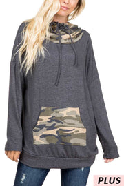 SALE! 23 HD-G {Catch Some Love}  Grey Camo Contrast Hoodie PLUS SIZE XL 2X 3X