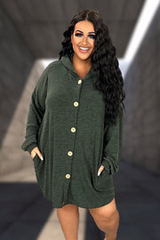 36 OT {Embrace The Chill} Olive Button Up Cardigan w/Hood PLUS SIZE 1X 2X 3X