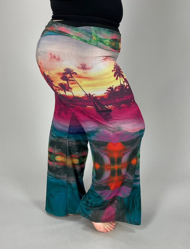 BT-D {Sunset Inspired} Multi-Color Sunset Print Palazzo Pants  PLUS SIZE 1X 2X 3X