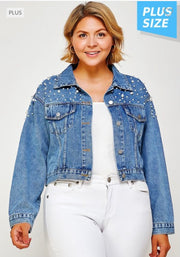 SALE!! 41 OT-B  {Elegant Denim} Denim Jacket with Pearl Detail (RUNS SMALL) PLUS SIZE 1X/2X 2X/3X