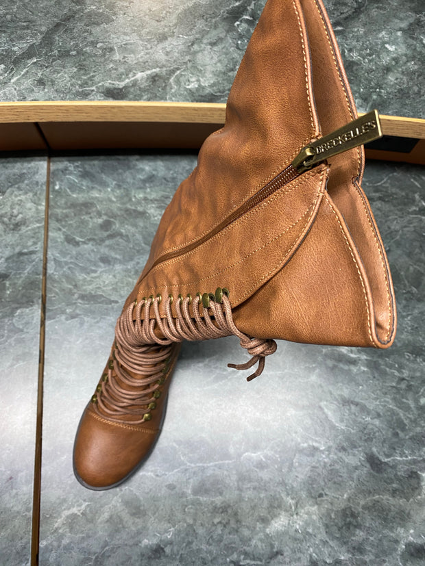 SALE!! SHOES {Just My Style} Brown Tall Mid-Calf Lace Up Boots