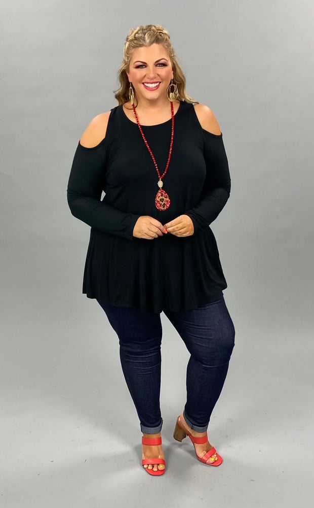 SALE! 39 OS-P {Round & Around} Black Open Shoulder Top PLUS SIZE XL 2X 3X