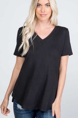 79 SSS-Y {Minimal Effort}  Black V-Neck Short Sleeve Top PLUS SIZE 1X 2X 3X