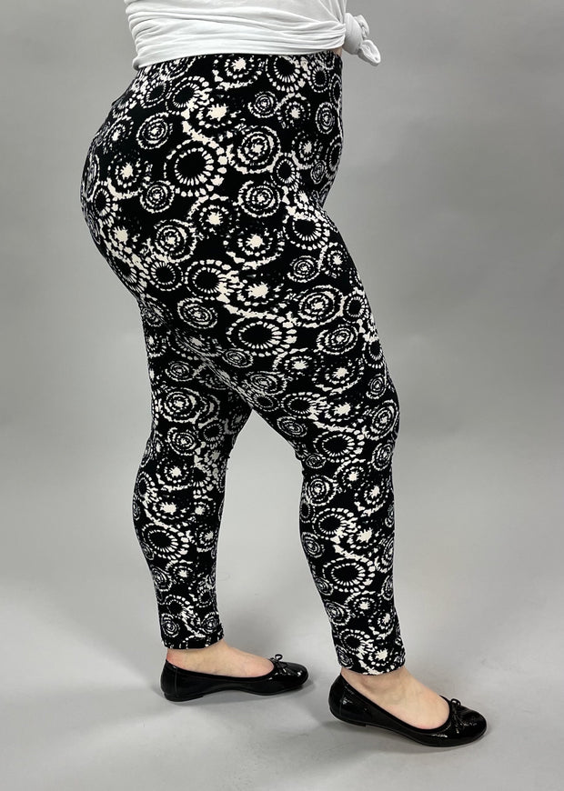 LEG-2 {Midnight Madness} Black & White Printed Leggings EXTENDED PLUS SIZE 3X/5X