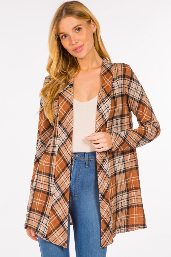 58 OT-P {Lead You Through} Camel Plaid Cardigan PLUS  SIZE 1X 2X 3X Shacket