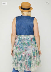 SALE!! 33 OT-Y {Time To Dress Up} Denim/Tropical Lace Vest PLUS SIZE XL 2X 3X