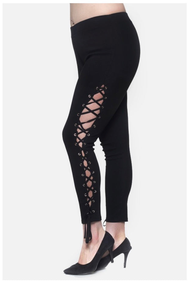 SALE!! BT-N {Seeking Attention}  Black Lace Up Straight Leg Pants PLUS SIZE 1X 2X 3X