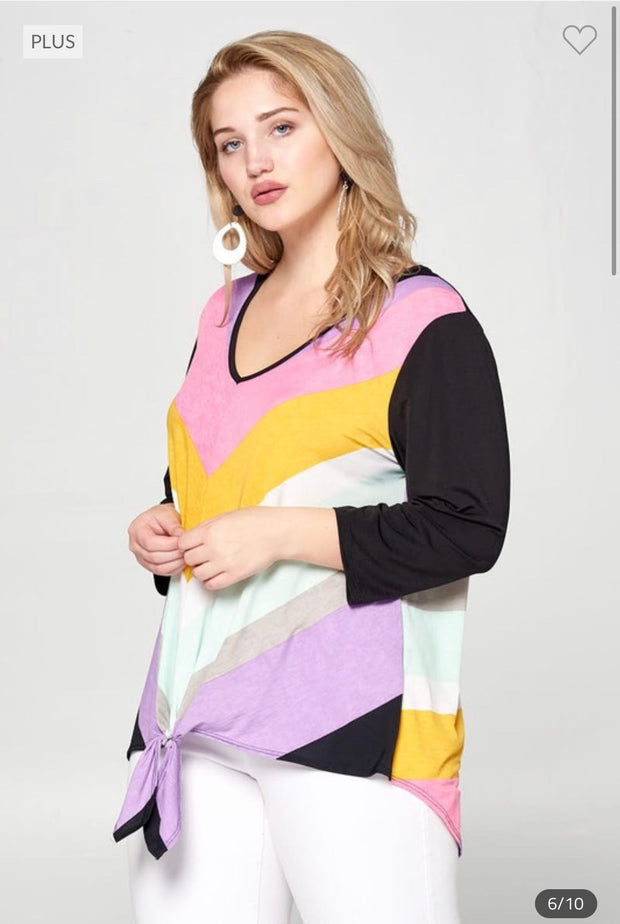 SALE!! 52 CP-B {No Wonder} Multi-Color Front Tie Top PLUS SIZE 1X 2X 3X