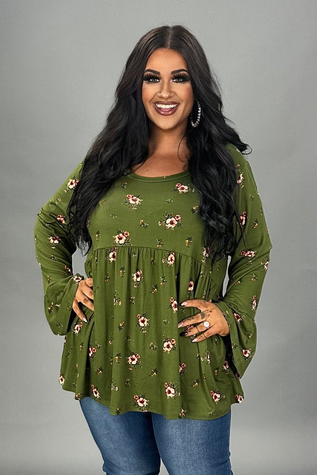 SALE! 13 PQ {Weekend Ready} Olive Floral Babydoll Top PLUS SIZE XL 2X 3X